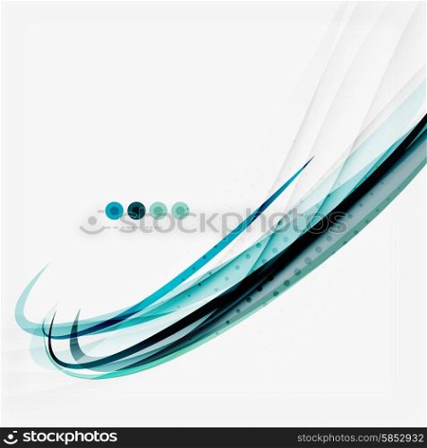 Blue wave abstract background, lines on white template