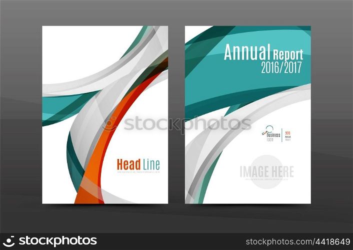 Blue wave annual report cover template. Brochure, flyer template layout, vector leaflet abstract background, A4 size page