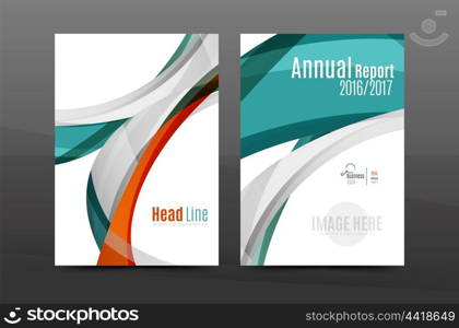 Blue wave annual report cover template. Brochure, flyer template layout, vector leaflet abstract background, A4 size page