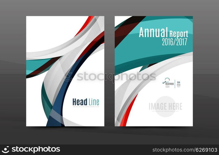 Blue wave annual report cover template. Brochure, flyer template layout, vector leaflet abstract background, A4 size page