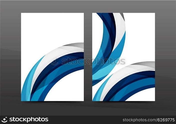 Blue wave annual report cover template. Brochure, flyer template layout, vector leaflet abstract background, A4 size page