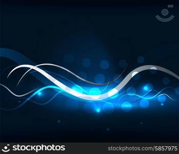 Blue wave in dark space. Blue dynamic waves in dark space. Vector illustration. Abstract background
