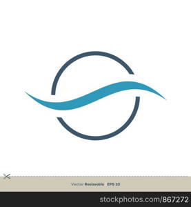 Blue Wave in the Circle Line Logo Template Illustration Design. Vector EPS 10.