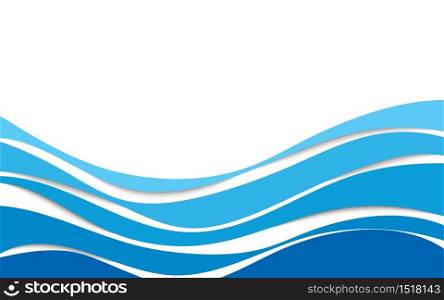 Blue wave motion lines paper art cut style with shadow on white vector background