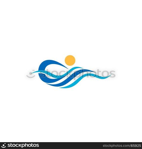 blue waves ocean and sunlight illustration logo symbol icon vector design