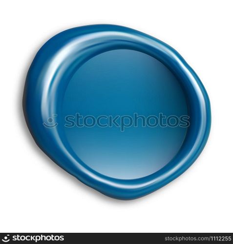 Blue wax stamp. Seal mockup vector illustration. Round warranty stamp for confidential documents. Old postal emboss cartoon symbol. Abstract postmark office badge. Realistic circle mark. Blue wax stamp. Vector seal mockup. Warranty stamp