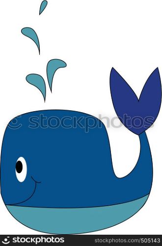 Blue whale smiling vector illustration on white background.