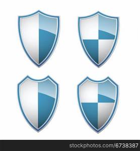 Blue-white shields collection. | Vector illustration.