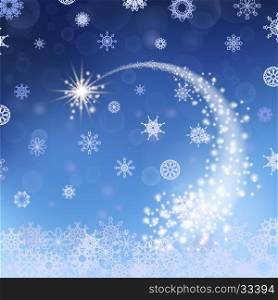 Blue Winter Background. Falling Star. Snowflakes Pattern. Blue Winter Background. Falling Star
