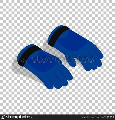 Blue winter ski gloves isometric icon 3d on a transparent background vector illustration. Blue winter ski gloves isometric icon