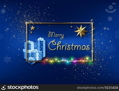 Blue Xmas Greeting with Gold Frame and Glitters