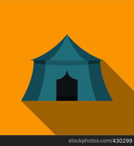 Blue yellow tourist tent for travel and camping icon. Flat illustration of blue yellow tourist tent for travel and camping vector icon for web. Blue yellow tourist tent for travel, camping icon