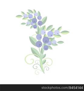 Blueberries fruits green leaves pastel colored flat design stock illustration