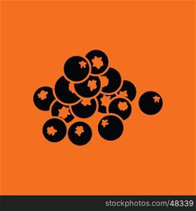 Blueberry icon. Orange background with black. Vector illustration.