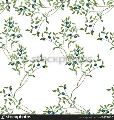 Blueberry watercolor seamless pattern on white stock vector illustration 