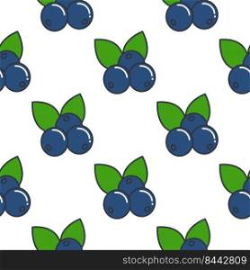 Blueberry with leaves seamless pattern vector illustration. Natural tasty wild berry on white background. Food print for background, packaging, wallpaper, paper and design. Blueberry with leaves seamless pattern vector illustration
