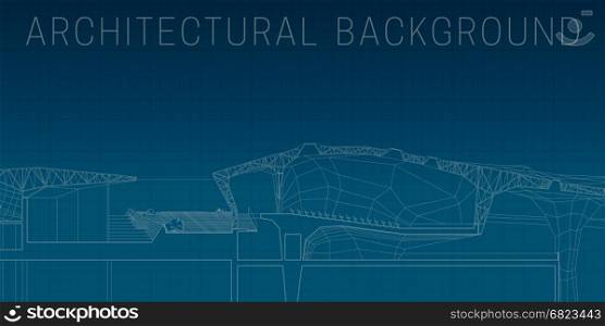 Blueprint. Architectural horizontal background. Engineering line drawing on blue background.