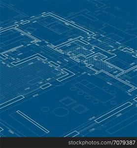 Blueprint. Blueprint Vector Architectural drawing on blue background.