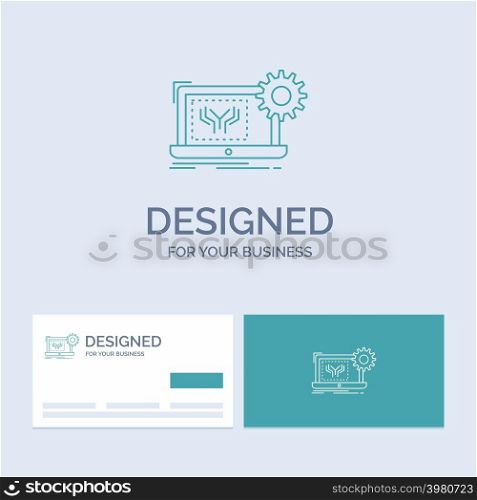 Blueprint, circuit, electronics, engineering, hardware Business Logo Line Icon Symbol for your business. Turquoise Business Cards with Brand logo template