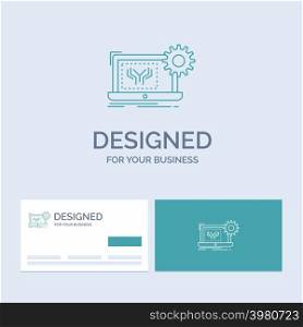Blueprint, circuit, electronics, engineering, hardware Business Logo Line Icon Symbol for your business. Turquoise Business Cards with Brand logo template