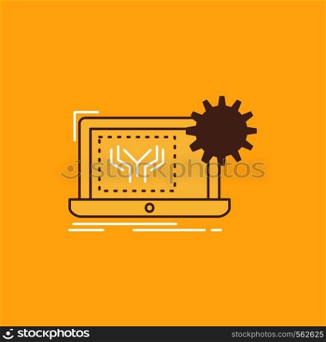 Blueprint, circuit, electronics, engineering, hardware Flat Line Filled Icon. Beautiful Logo button over yellow background for UI and UX, website or mobile application. Vector EPS10 Abstract Template background