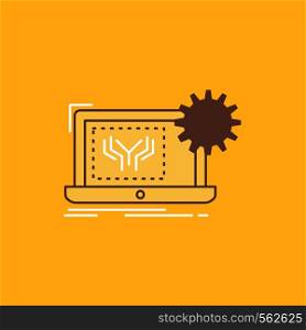 Blueprint, circuit, electronics, engineering, hardware Flat Line Filled Icon. Beautiful Logo button over yellow background for UI and UX, website or mobile application. Vector EPS10 Abstract Template background