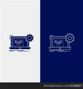Blueprint, circuit, electronics, engineering, hardware Line and Glyph web Button in Blue color Vertical Banner for UI and UX, website or mobile application. Vector EPS10 Abstract Template background