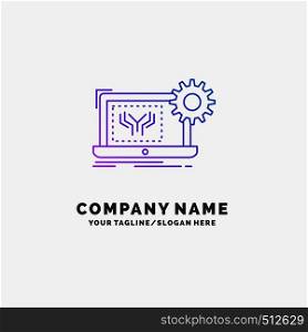 Blueprint, circuit, electronics, engineering, hardware Purple Business Logo Template. Place for Tagline. Vector EPS10 Abstract Template background
