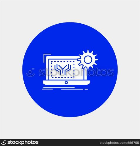 Blueprint, circuit, electronics, engineering, hardware White Glyph Icon in Circle. Vector Button illustration. Vector EPS10 Abstract Template background
