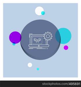Blueprint, circuit, electronics, engineering, hardware White Line Icon colorful Circle Background. Vector EPS10 Abstract Template background