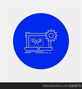 Blueprint, circuit, electronics, engineering, hardware White Line Icon in Circle background. vector icon illustration. Vector EPS10 Abstract Template background