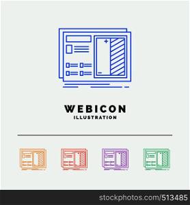 Blueprint, design, drawing, plan, prototype 5 Color Line Web Icon Template isolated on white. Vector illustration. Vector EPS10 Abstract Template background