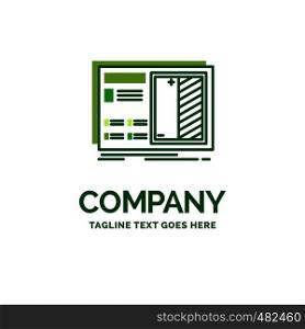 Blueprint, design, drawing, plan, prototype Flat Business Logo template. Creative Green Brand Name Design.