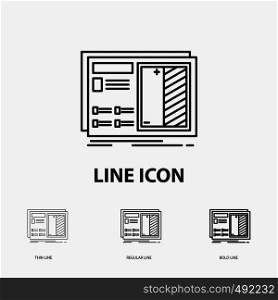 Blueprint, design, drawing, plan, prototype Icon in Thin, Regular and Bold Line Style. Vector illustration. Vector EPS10 Abstract Template background
