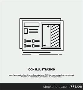 Blueprint, design, drawing, plan, prototype Icon. Line vector gray symbol for UI and UX, website or mobile application. Vector EPS10 Abstract Template background