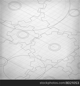 Blueprint of cogwheels. Engineer and architect background. Technology abstract background. Monochrome background