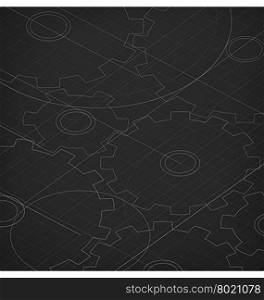 Blueprint of cogwheels. Technology abstract background. Black background