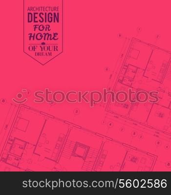 Blueprint of house project on a red background. Vector illustration.