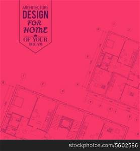 Blueprint of house project on a red background. Vector illustration.