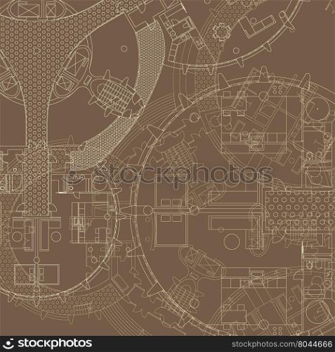 Blueprint on brown background. Engineer and architectural drawing.