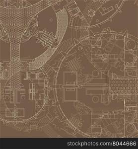 Blueprint on brown background. Engineer and architectural drawing.