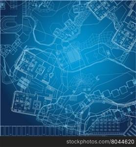 Blueprint. Vector architectural drawing on blue background