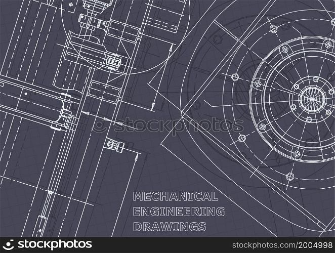 Blueprint. Vector engineering illustration. Cover, flyer, banner, background. Instrument-making drawings. Mechanical engineering drawing. Technical illustrations, backgrounds. Blueprint. Vector engineering illustration. Computer aided design systems