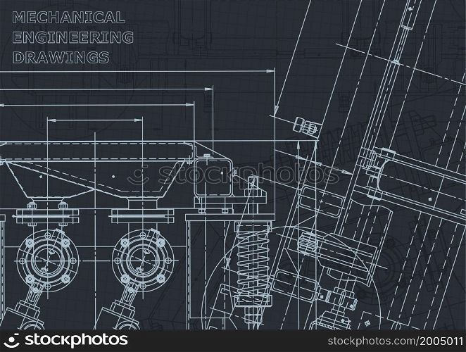 Blueprint. Vector illustration. Computer aided design system. Corporate Identity. Cover, flyer, banner, background. Instrument-making drawings. Mechanical engineering drawing