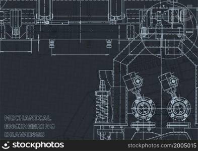 Blueprint. Vector illustration. Computer aided design system. Corporate Identity. Cover, flyer, banner, background. Instrument-making drawings. Mechanical engineering drawing
