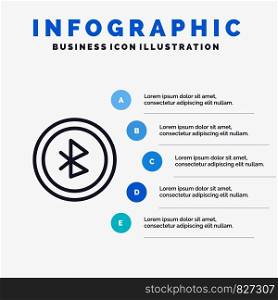 Bluetooth, Ui, User Interface Line icon with 5 steps presentation infographics Background