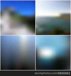 Blur landscape vector backgrounds. Blurred hexagonal backgrounds set.. Blur landscape vector backgrounds. Blurred hexagonal backgrounds set