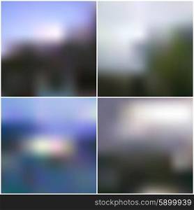 Blur landscape vector backgrounds. Editable blurred backgrounds set.. Blur landscape vector backgrounds. Editable blurred backgrounds set