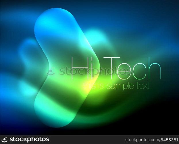 Blurred arrows in dark space. Neon pointers, glass glossy design, abstract shiny techno background, web banner. Blurred arrows in dark space. Neon pointers, glass glossy design, abstract shiny techno background, web banner, vector illustration
