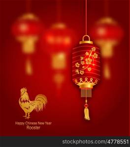 Blurred Background with Red Lanterns and Rooster. Illustration Blurred Background with Red Lanterns and Rooster as Symbol Chinese New Year 2017 - Vector